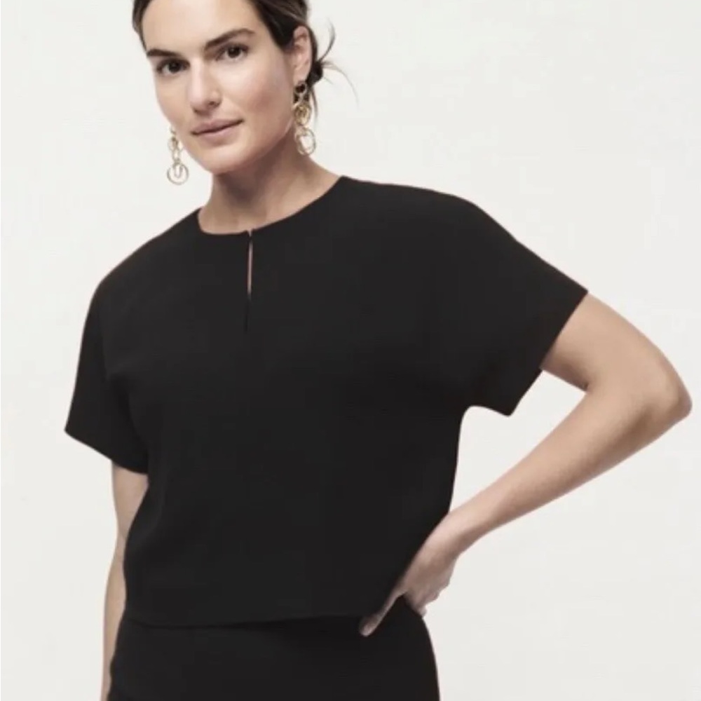 J.Crew NWT Crop Black Crepe Cap Sleeve Lined Top - sz 6